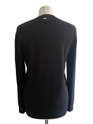 DKNY BLACK ROUND NECK SEQUIN HEART TRIM JUMPER  SIZE M