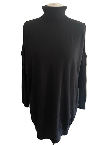 W LIMITED EDITION FOR WALLIS BLACK POLO NECK COLD SHOULDER JUMPER SIZE M