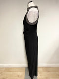 MONSOON BLACK JERSEY SILVER BEAD TRIMMED LONG EVENING DRESS SIZE 10
