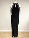 MONSOON BLACK JERSEY SILVER BEAD TRIMMED LONG EVENING DRESS SIZE 10