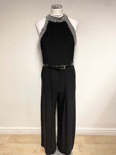 MONSOON BLACK & SILVER BEAD EMBELLISHED SLEEVELESS JUMPSUIT SIZE 12