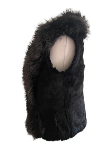 BRAND NEW CATCH ME BLACK RACOON & CONEY FUR GILET SIZE S/M