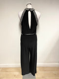 MONSOON BLACK & SILVER BEAD EMBELLISHED SLEEVELESS JUMPSUIT SIZE 12