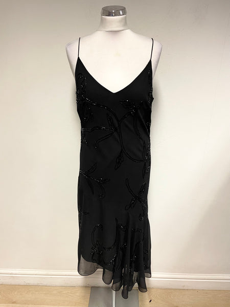 JKARA BLACK BEADED FINE STRAP ASYMMETRIC HEM SPECIAL OCCASION/ COCKTAIL DRESS SIZE 12