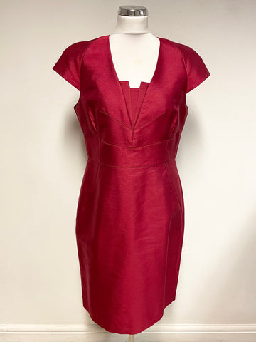 HOBBS INVITATION RED WOOL & SILK BLEND CAP SLEEVED SPECIAL OCCASION DRESS SIZE 14