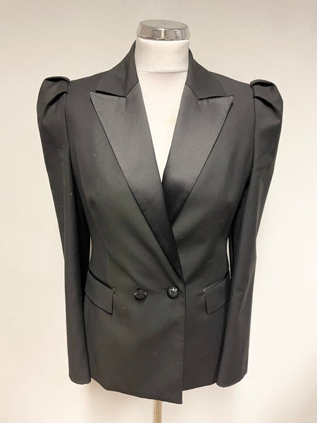 BIBA BLACK TUXEDO DOUBLE BREASTED PUFF SLEEVED TAILORED JACKET SIZE 10