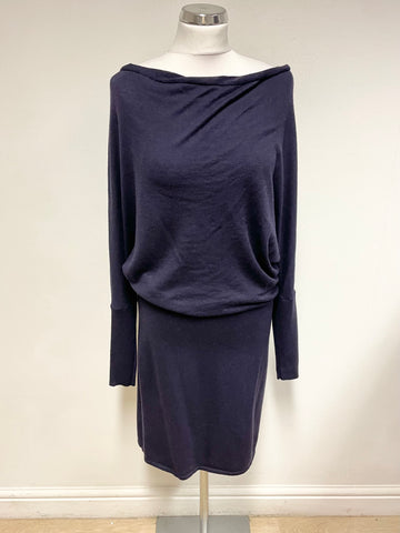 JIGSAW NAVY BLUE POUCHED TOP BATWING SLEEVED KNIT DRESS SIZE S