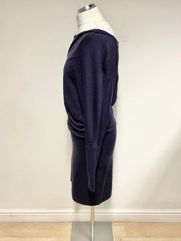 JIGSAW NAVY BLUE POUCHED TOP BATWING SLEEVED KNIT DRESS SIZE S