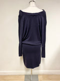 JIGSAW NAVY BLUE POUCHED TOP BATWING SLEEVED KNIT DRESS SIZE S