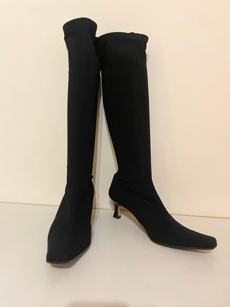 HOBBS BLACK STRETCH MID HEEL KNEE LENGTH SOCK BOOTS  SIZE 7/40