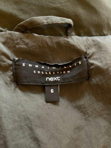 NEXT EMMA WILLIS KHAKI GREEN LONG PADDED HOODED DUVET COAT SIZE 6