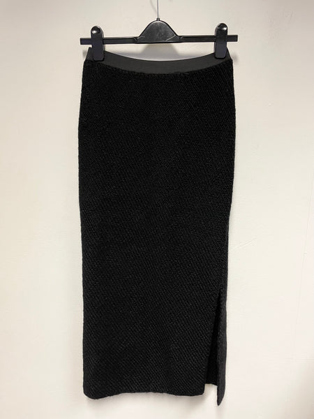 DESIGNER YOHJI YAMAMOTO BLACK WOOL KNIT STRAIGHT LONG SIDE SPLIT SKIRT SIZE S