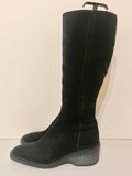 HOBBS BLACK SUEDE WEDGE HEEL KNEE LENGTH BOOTS  SIZE 7/40