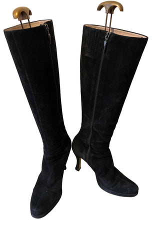 HOBBS BLACK SUEDE KNEE LENGTH HEEL BOOTS SIZE 6/39