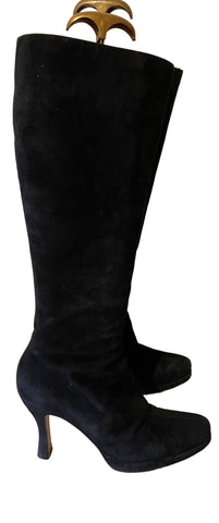 HOBBS BLACK SUEDE KNEE LENGTH HEEL BOOTS SIZE 6/39