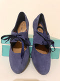 NEW CLARKS CASSIE SHORE MIDNIGHT BLUE SUEDE LACE UP COURT SHOES SIZE 6.5/40