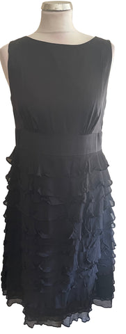 MONSOON 100% SILK BLACK TIERED FRILLED SKIRT OCCASION DRESS SIZE 12