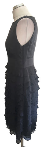 MONSOON 100% SILK BLACK TIERED FRILLED SKIRT OCCASION DRESS SIZE 12