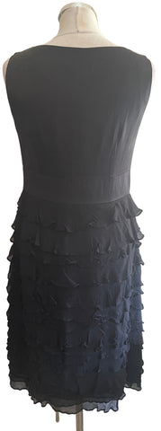 MONSOON 100% SILK BLACK TIERED FRILLED SKIRT OCCASION DRESS SIZE 12
