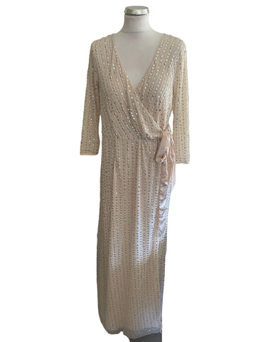BRAND NEW LITTLE MISTRESS NUDE SEQUINNED WRAP MAXI DRESS SIZE 12