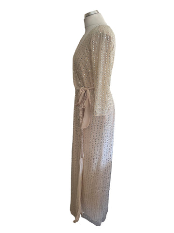 BRAND NEW LITTLE MISTRESS NUDE SEQUINNED WRAP MAXI DRESS SIZE 12