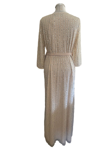 BRAND NEW LITTLE MISTRESS NUDE SEQUINNED WRAP MAXI DRESS SIZE 12