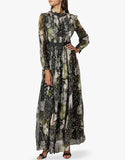 TED BAKER HUNNIE BLACK FLORAL PRINT LONG SLEEVED MAXI DRESS SIZE 1 UK 8/10