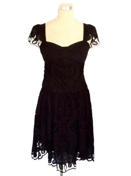 KAREN MILLEN BLACK BROIDERY ANGLAISE COTTON DRESS SIZE 10