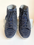 GABOR NAVY BLUE SUEDE RHINESTONE TRIM HIGH TOP PLIMSOLS SIZE 6/39