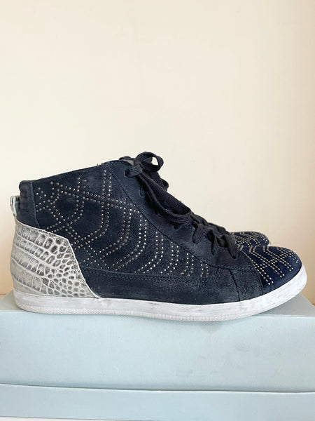 GABOR NAVY BLUE SUEDE RHINESTONE TRIM HIGH TOP PLIMSOLS SIZE 6/39