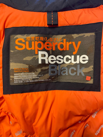 SUPERDRY RESCUE DEPARTMENT BLACK FEATHER & DOWN PADDED HOODED JACKET SIZE L