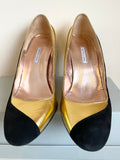 BEATRIX ONG BLACK SUEDE & GOLD LEATHER WEDGE HEEL OCCASION SHOES SIZE 6.5/39.5