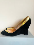 BEATRIX ONG BLACK SUEDE & GOLD LEATHER WEDGE HEEL OCCASION SHOES SIZE 6.5/39.5