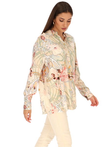 RINO & PELLE MULTI COLOURED FLORAL PRINT OVERSIZE SHIRT SIZE 38 UK 12