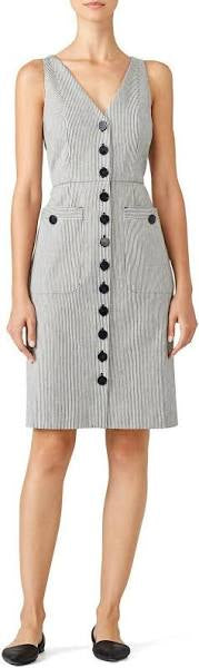 LK BENNETT JULIET DARK GREY & WHITE PINSTRIPE SLEEVELESS PENCIL DRESS  SIZE 14