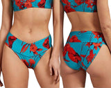 TED BAKER TURQUOISE & RUST FLORAL PRINT OFF SHOULDER BIKINI SIZE 3 UK 12/14