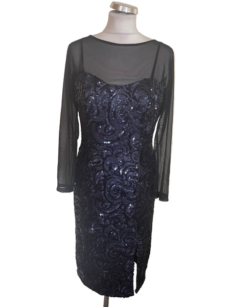 BRAND NEW JOHN CHARLES MIDNIGHT BLUE SEQUINNED PENCIL DRESS SIZE 12