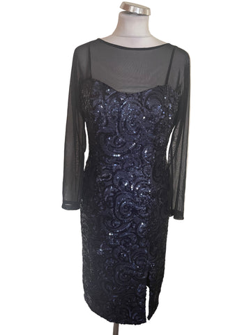 BRAND NEW JOHN CHARLES MIDNIGHT BLUE SEQUINNED PENCIL DRESS SIZE 12