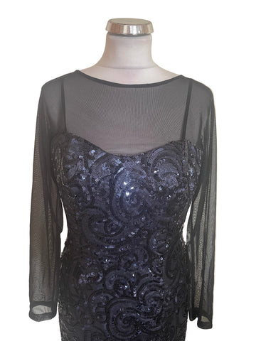 BRAND NEW JOHN CHARLES MIDNIGHT BLUE SEQUINNED PENCIL DRESS SIZE 12