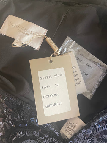 BRAND NEW JOHN CHARLES MIDNIGHT BLUE SEQUINNED PENCIL DRESS SIZE 12