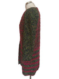 WEILL PARIS GREEN & PINK TWEED & BOUCLE KNIT SCOOP NECK LONG SLEEVE COAT SIZE 12