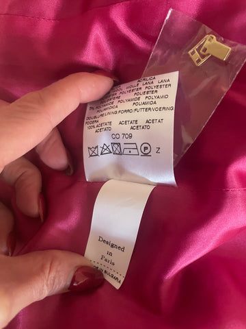 WEILL PARIS GREEN & PINK TWEED & BOUCLE KNIT SCOOP NECK LONG SLEEVE COAT SIZE 12