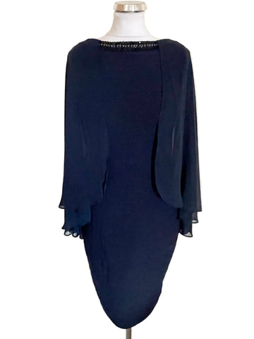 BRAND NEW WITH TAGS ADRIANNA PAPELL ECLIPSE NAVY BLUE CAPE OVERLAY TOP SPECIAL OCCASION DRESS SIZE 10