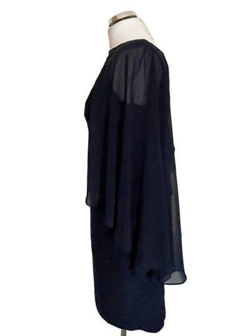 BRAND NEW WITH TAGS ADRIANNA PAPELL ECLIPSE NAVY BLUE CAPE OVERLAY TOP SPECIAL OCCASION DRESS SIZE 10