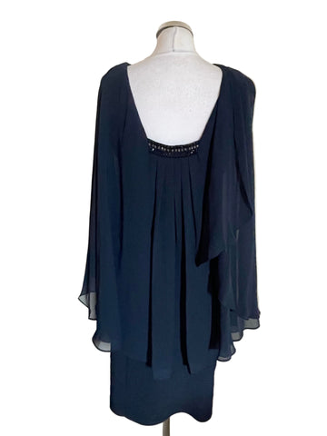 BRAND NEW WITH TAGS ADRIANNA PAPELL ECLIPSE NAVY BLUE CAPE OVERLAY TOP SPECIAL OCCASION DRESS SIZE 10