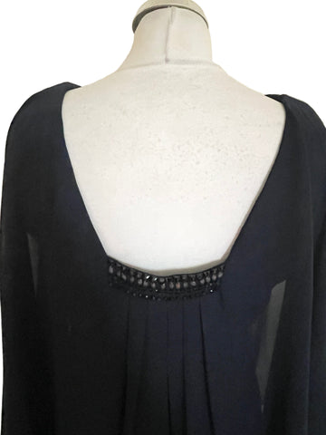 BRAND NEW WITH TAGS ADRIANNA PAPELL ECLIPSE NAVY BLUE CAPE OVERLAY TOP SPECIAL OCCASION DRESS SIZE 10