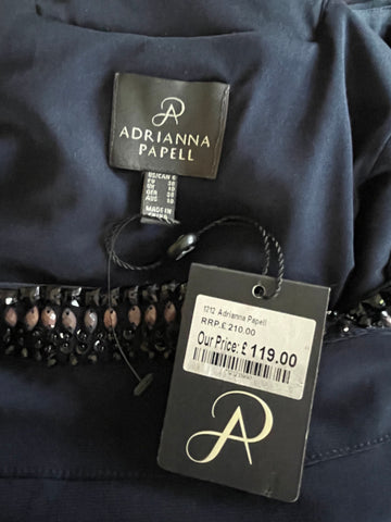 BRAND NEW WITH TAGS ADRIANNA PAPELL ECLIPSE NAVY BLUE CAPE OVERLAY TOP SPECIAL OCCASION DRESS SIZE 10