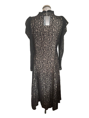 BRAND NEW GHOST ESME BLACK LACE FIT & FLARE MIDI DRESS SIZE M