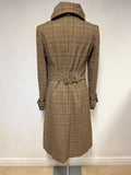 DESIGNER CASCH BY GRO ABRAHAMSSON BROWN CHECK BUTTON & BUCKLE TRIM COAT SIZE 36 UK 8/