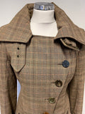DESIGNER CASCH BY GRO ABRAHAMSSON BROWN CHECK BUTTON & BUCKLE TRIM COAT SIZE 36 UK 8/